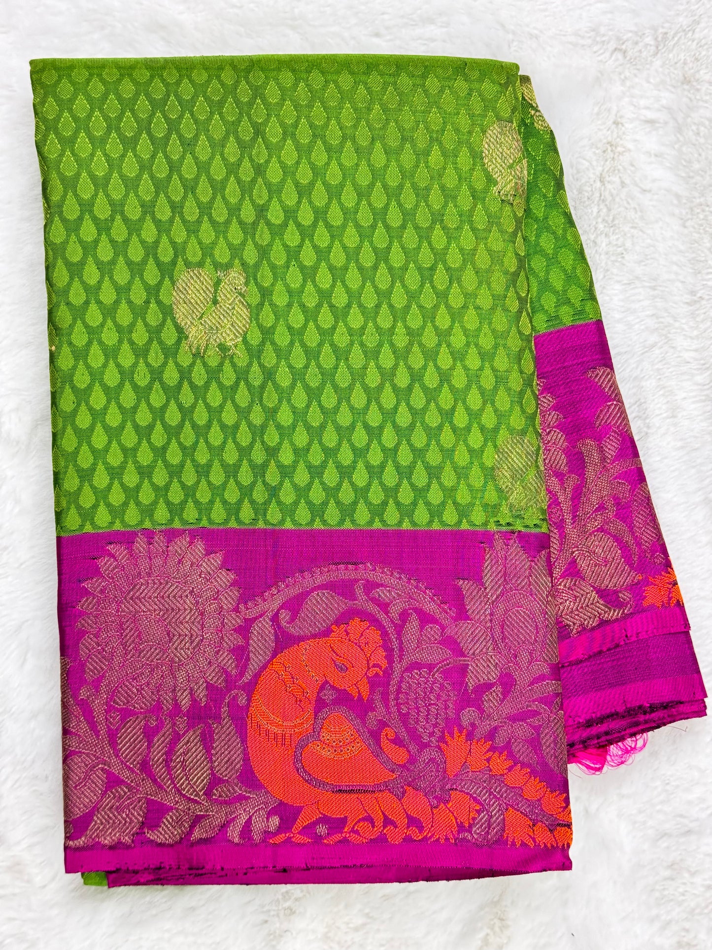 Green with purple Judia Kanchipuram pure zari silk saree