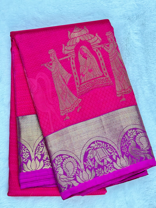 Pink bridal Kanchipuram pure zari silk saree