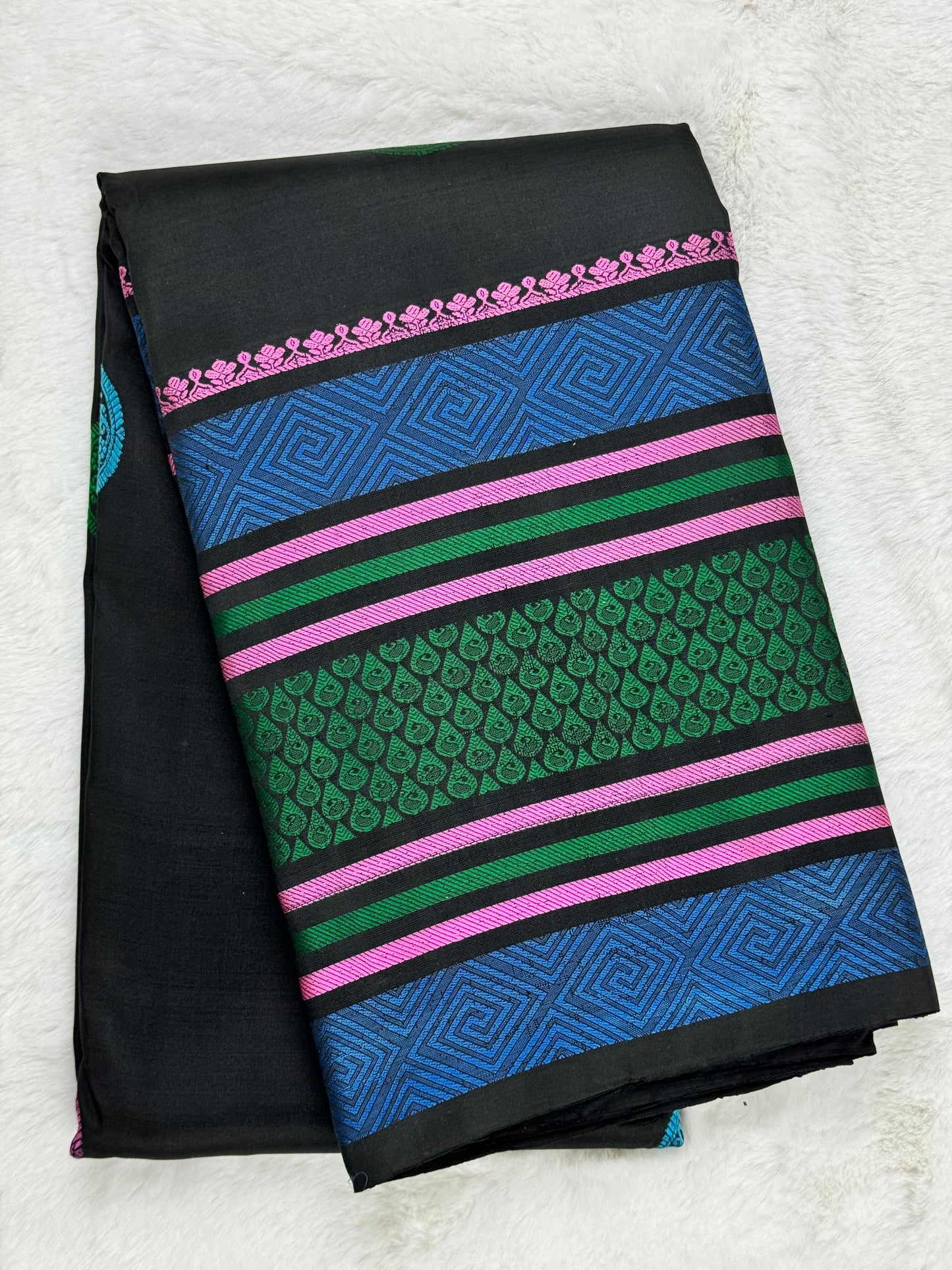 Black thread work Kanchipuram silk saree