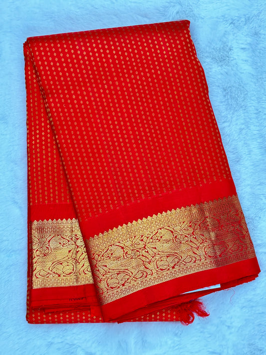 Orange/red Kanchipuram pure zari silk saree