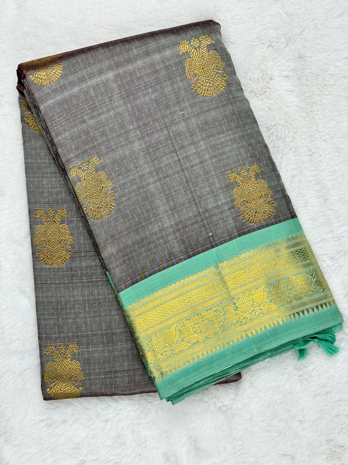 Gray Kanchipuram pure zari silk saree