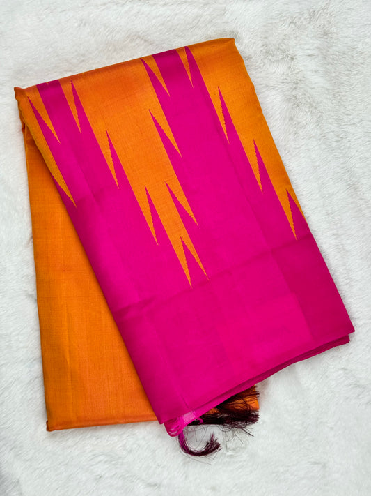 Orange with pink border Kanchipuram silk saree