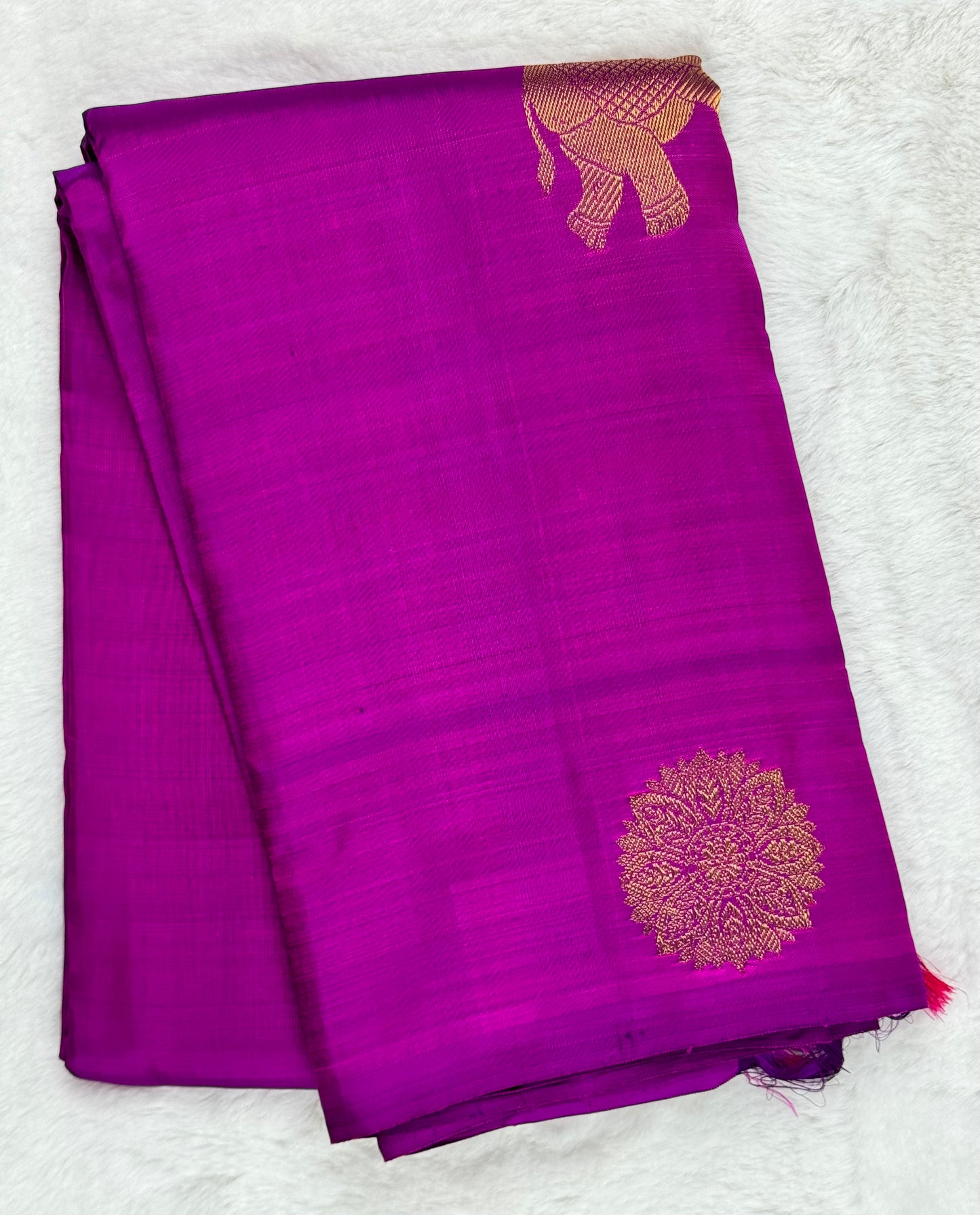 Purple with elephant motifs Kanchipuram pure zari silk saree