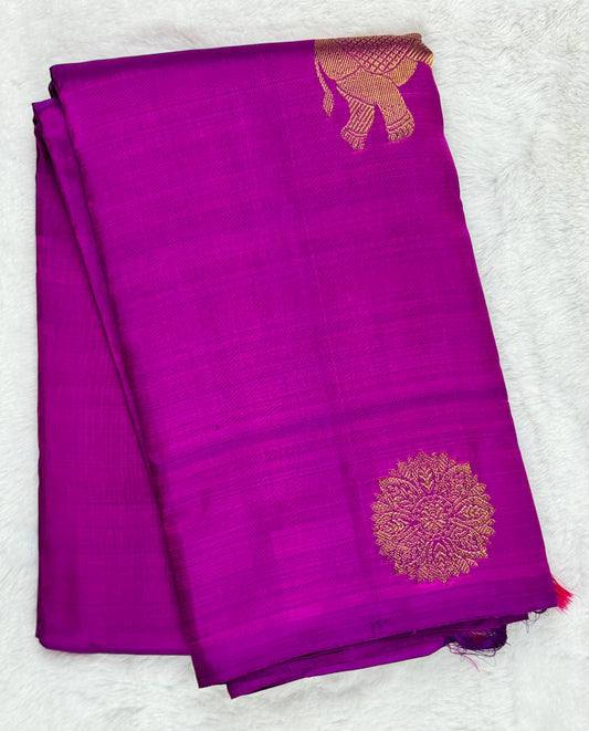 Purple with elephant motifs Kanchipuram pure zari silk saree