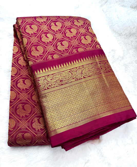 Red peacock Bridal Kanchipuram pure zari silk saree