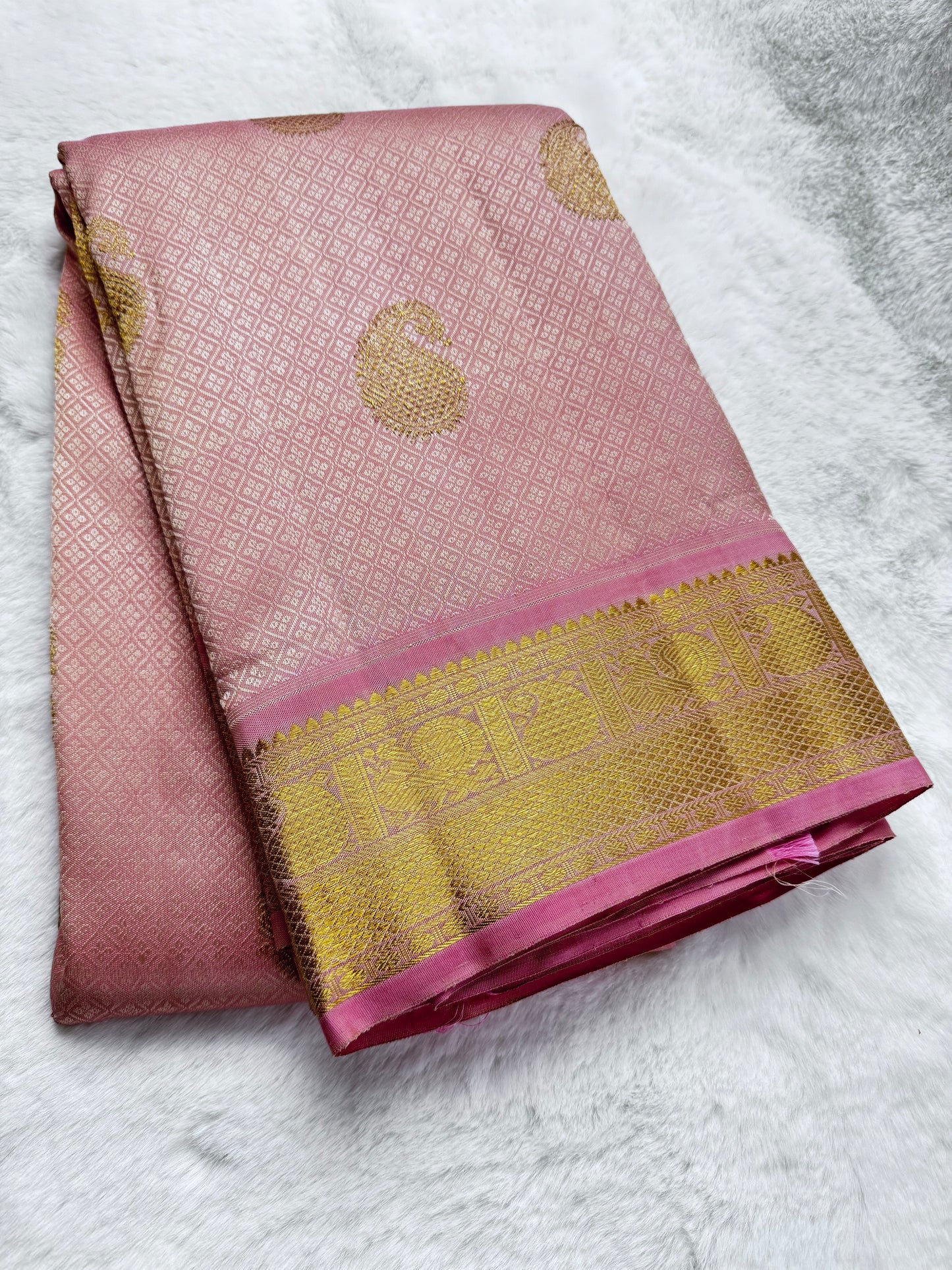 Orange with shanku peacock border Kanchipuram pure zari silk saree