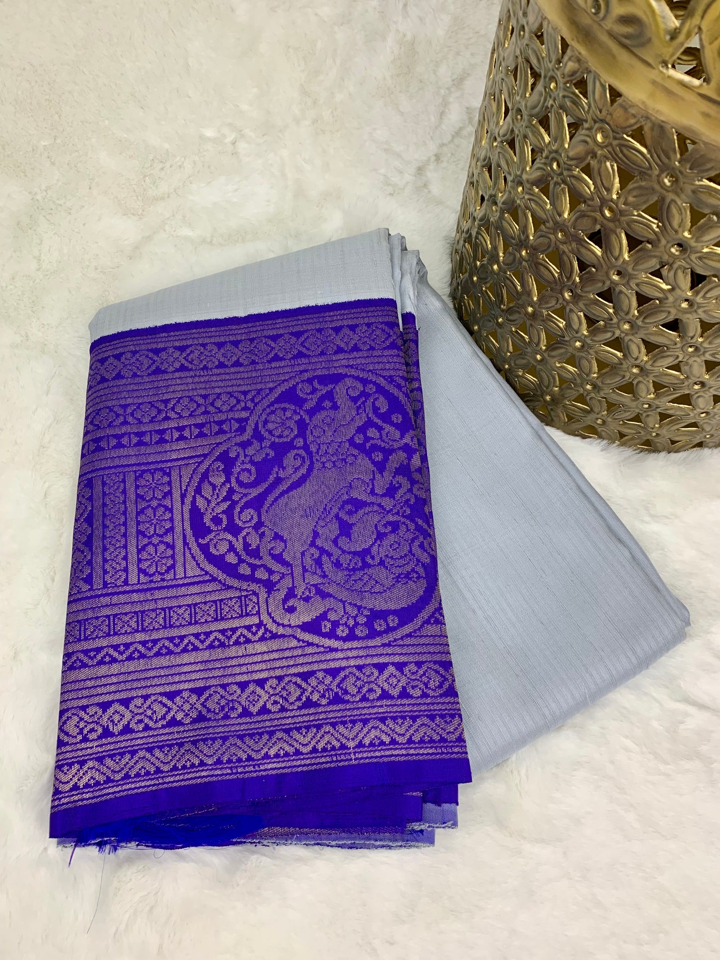 Gray Kanchipuram pure zari silk saree