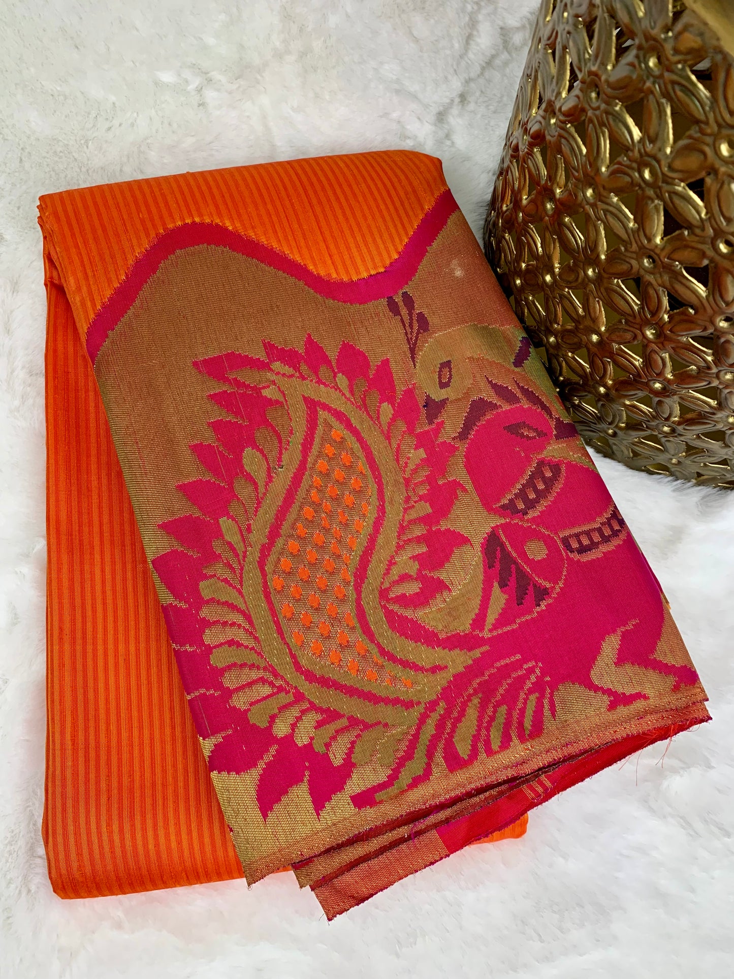 Orange Kanchipuram pure zari silk saree