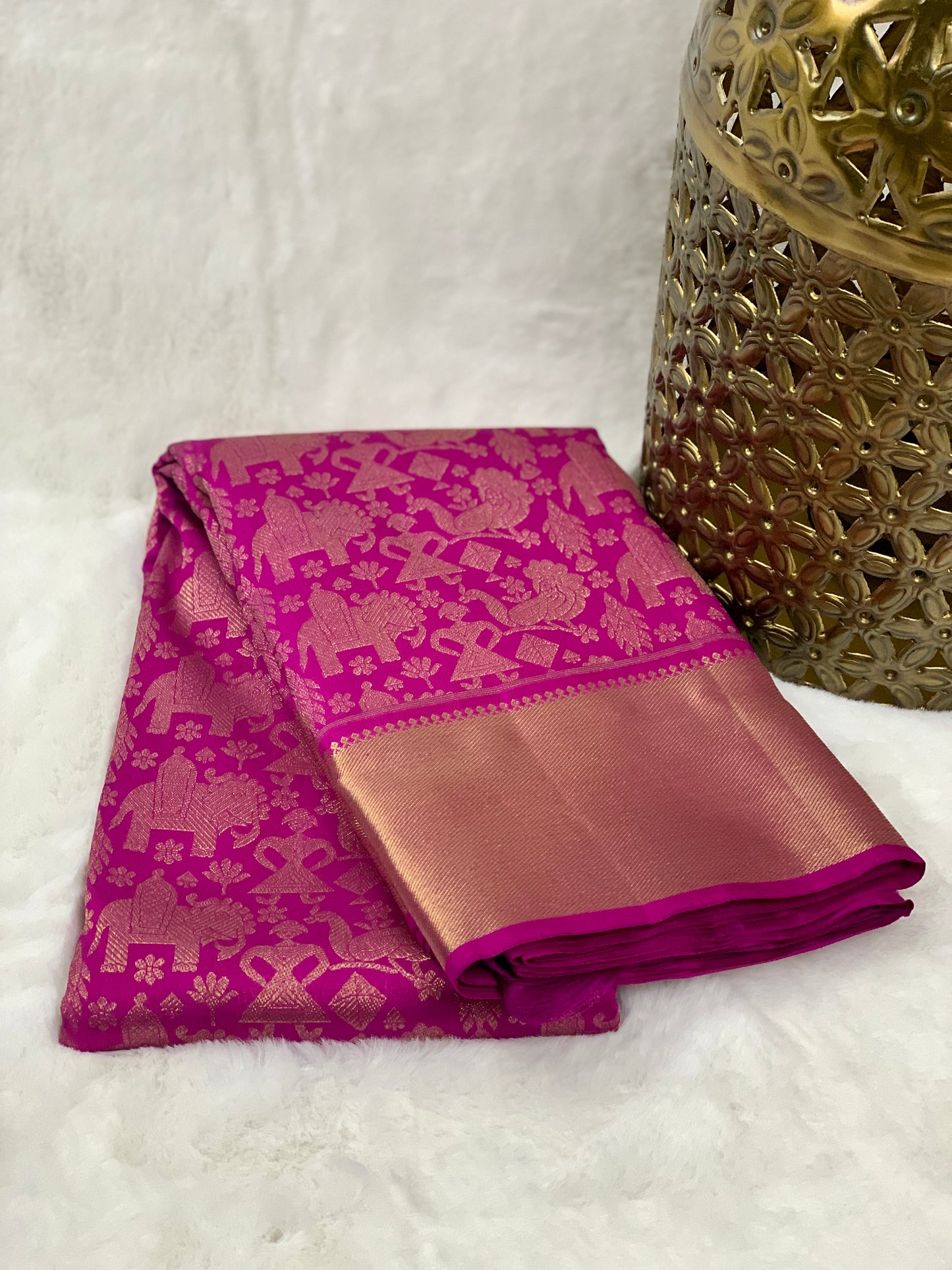 Purple Kanchipuram pure zari silk saree with warli buttas.